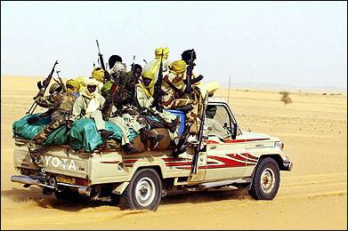 Chadian soldiers in toyota pickup truck
