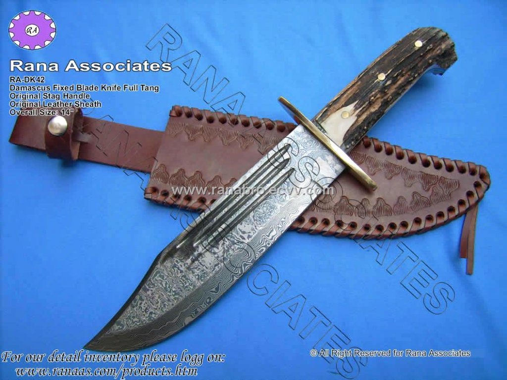 Pakistan Damascus20Bowie20Knife20in20Stag2008413528169